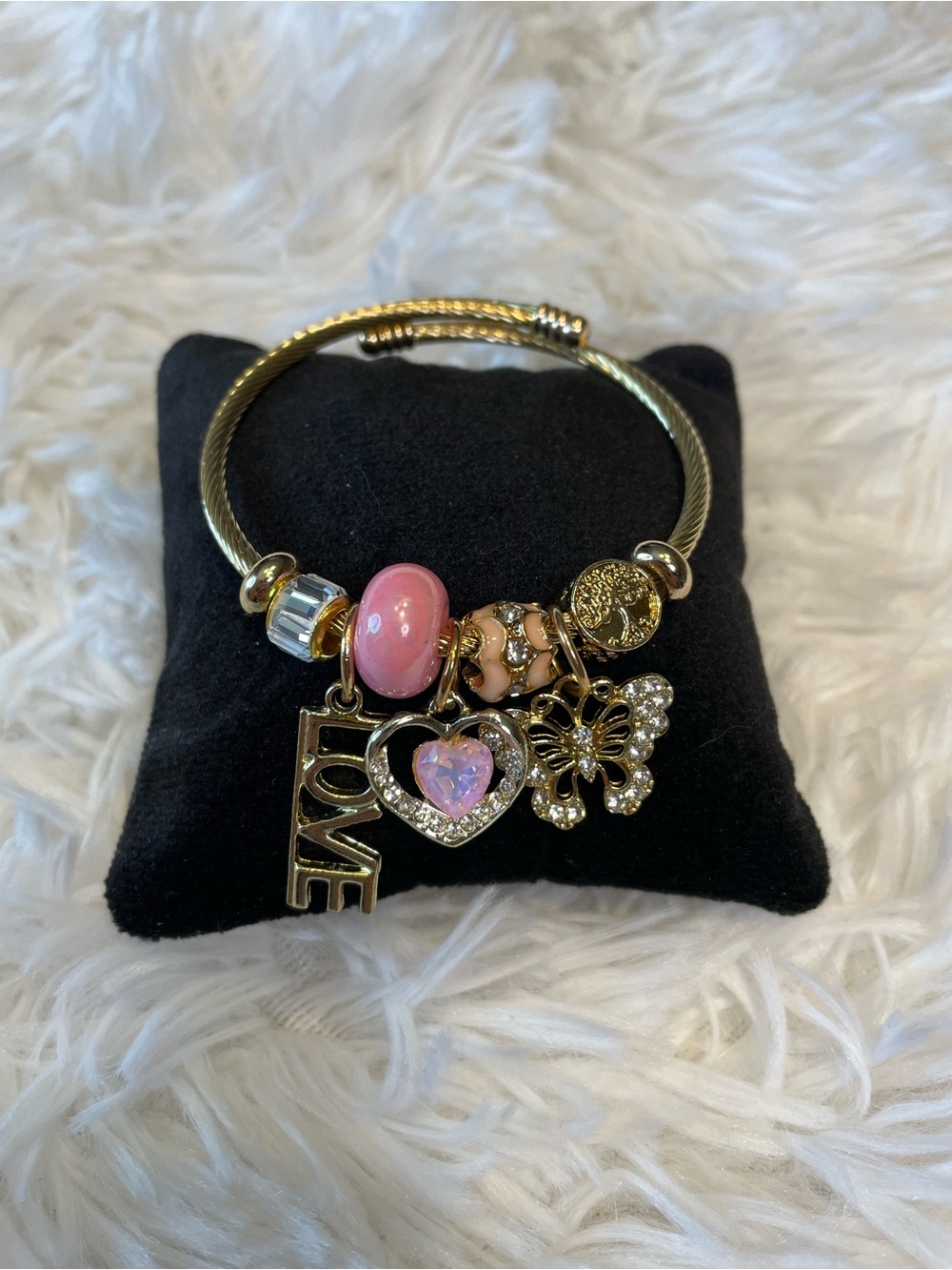 Sparkly Charm Bracelet with Pink Accents